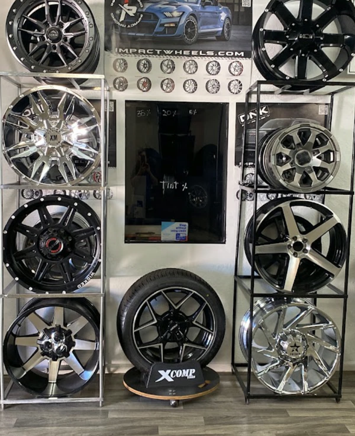 Custom wheels and rims display wall